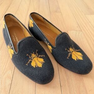 Stubbs & Wootton Black and Yellow Bee Embroidered Loafers